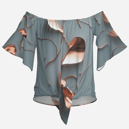 Copper Still- One-Shoulder Tie Batwing Sleeves T-Shirt