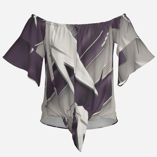 Electric Vein-One-Shoulder Tie Batwing Sleeves T-Shirt
